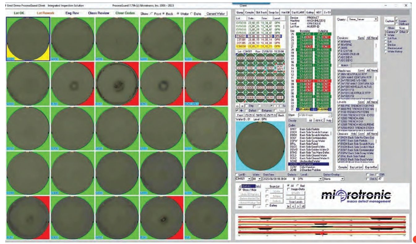 Screen view of EAGLEview's ProcessGuard Software: Backside Macro Defect Information for Every Wafer.
