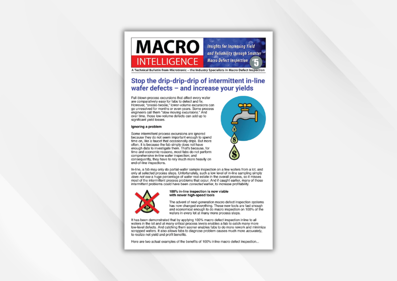 Cover for Stop intermittent In-line Wafer Defects - Increase Your Yields technical bulletin. | Microtronics
