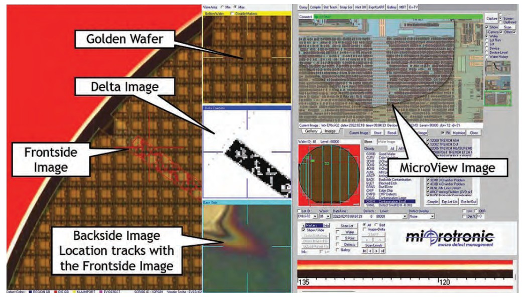 Powerful ProcessGuard™ Software Image giving examples of wafer defect inspection screen views.